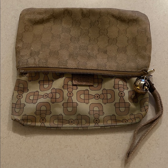 Gucci GG Canvas Leather Wallet Boat Pochette Wristlet Clutch Bag Zip Pouch - Picture 6 of 16